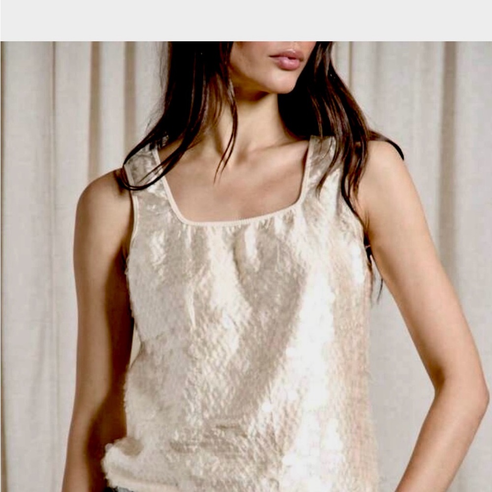 Cream Sleeveless Top with Larger Irredentist Sequins, NWT Sz XL Retails $80